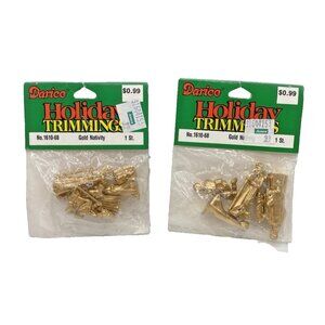 Vintage Miniature Gold Nativity Set Darice Holiday Trimmings NIP Tiny Lot of 2